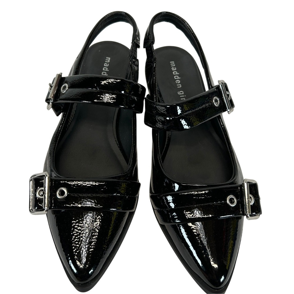 Madden Girl Black Patent Pointed Toe Slingback Buckle Flats Shoes Size‎ 7